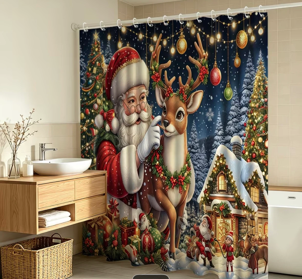 Christmas Santa and Reindeer Shower Curtain - photo 2
