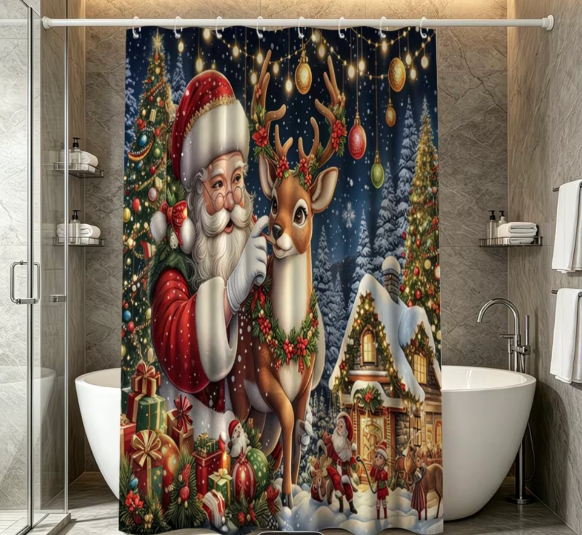 Christmas Santa and Reindeer Shower Curtain - photo 3