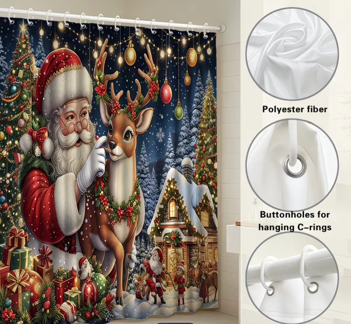 Christmas Santa and Reindeer Shower Curtain - photo 4