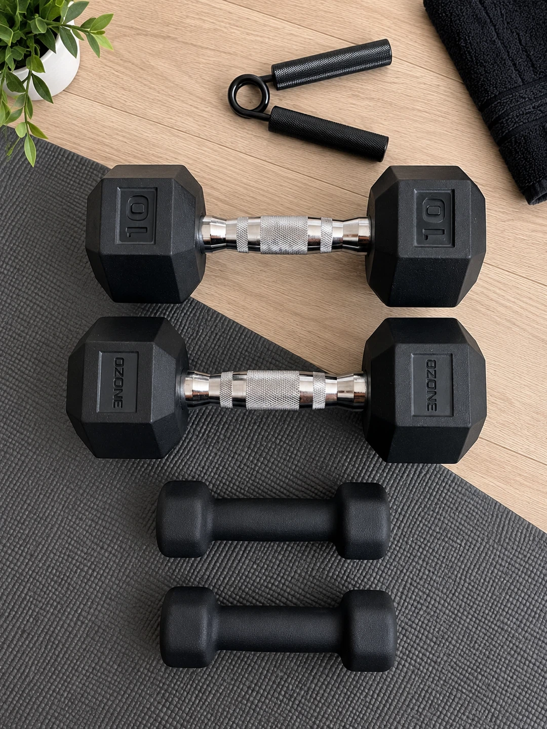 Dumbbells and hand grip strengthener