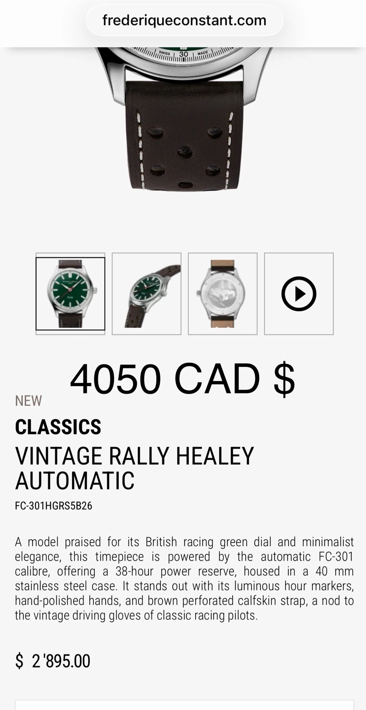 Limited edition Frederique Constant Vintage Rally Healey Watch - photo 4