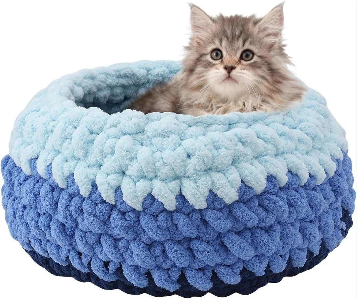 Chunky Knit Cat Bed - Blue Ombre - photo 2