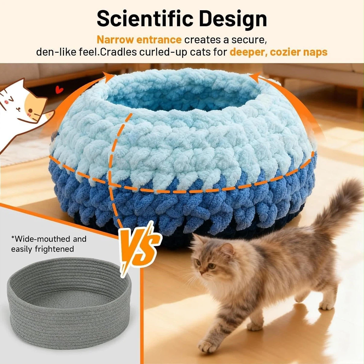 Chunky Knit Cat Bed - Blue Ombre - photo 5