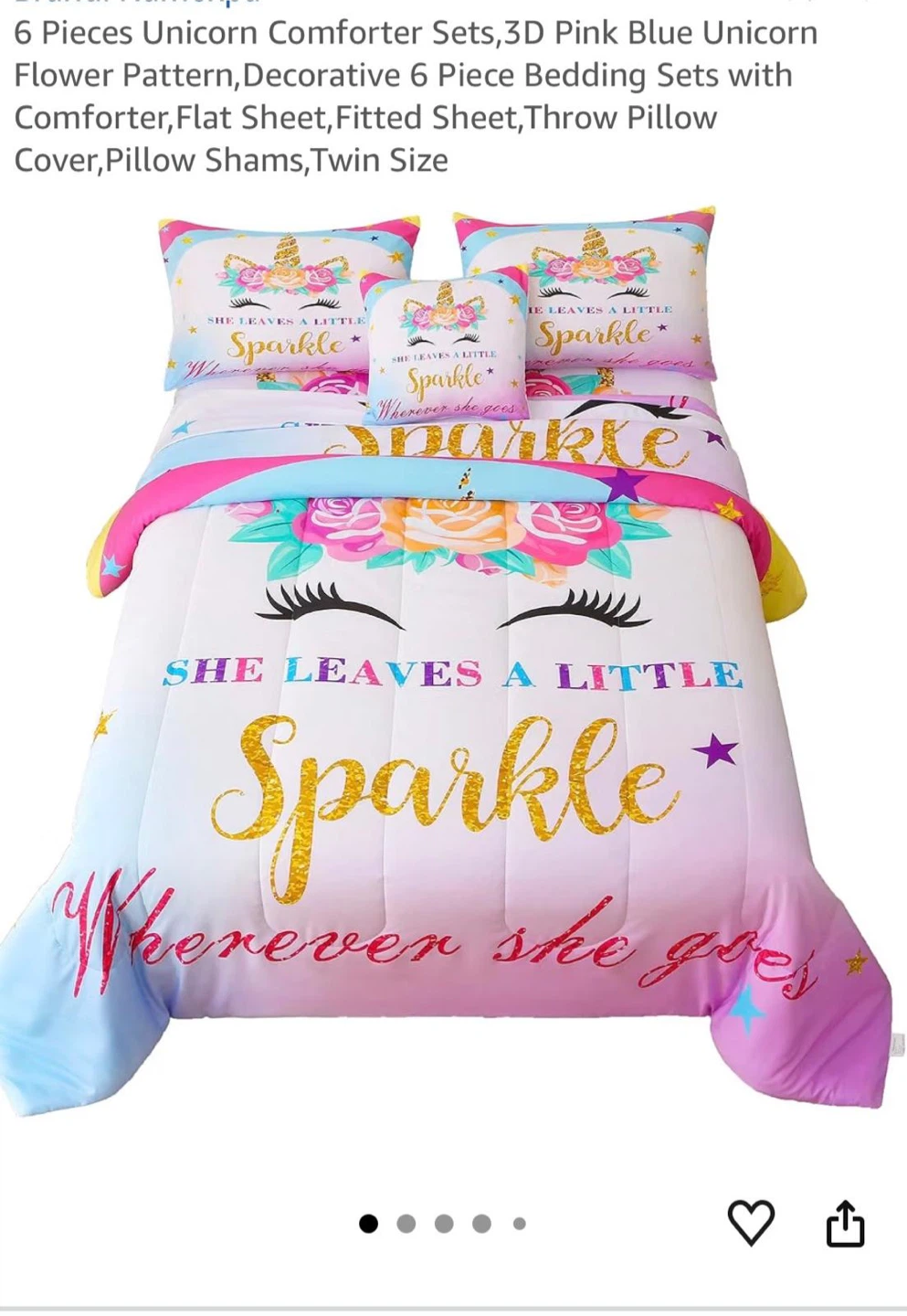 Unicorn Sparkle 6-Piece Twin Bedding Set