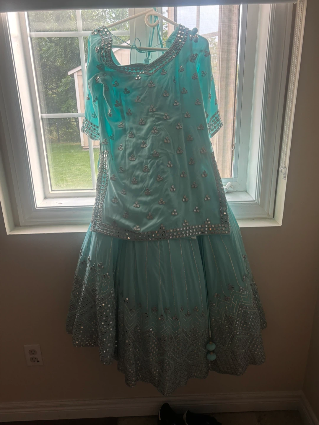 Turquoise Mirror Work Lehenga Set - photo 3