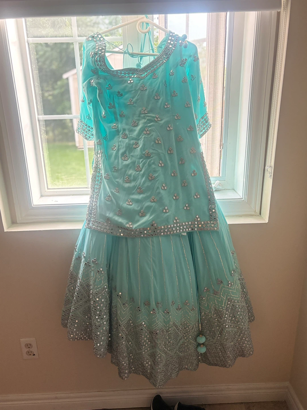 Turquoise Mirror Work Lehenga Set - photo 4