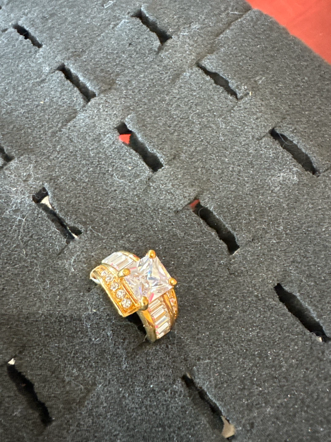Gold-tone Statement Ring with Baguette and Princess Cuts - photo 2