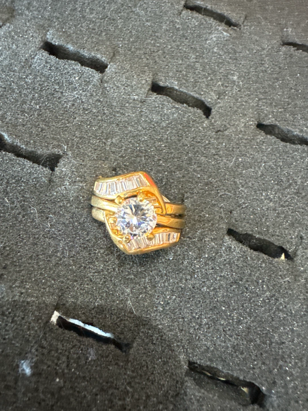 Gold-tone Cubic Zirconia Engagement Ring Set