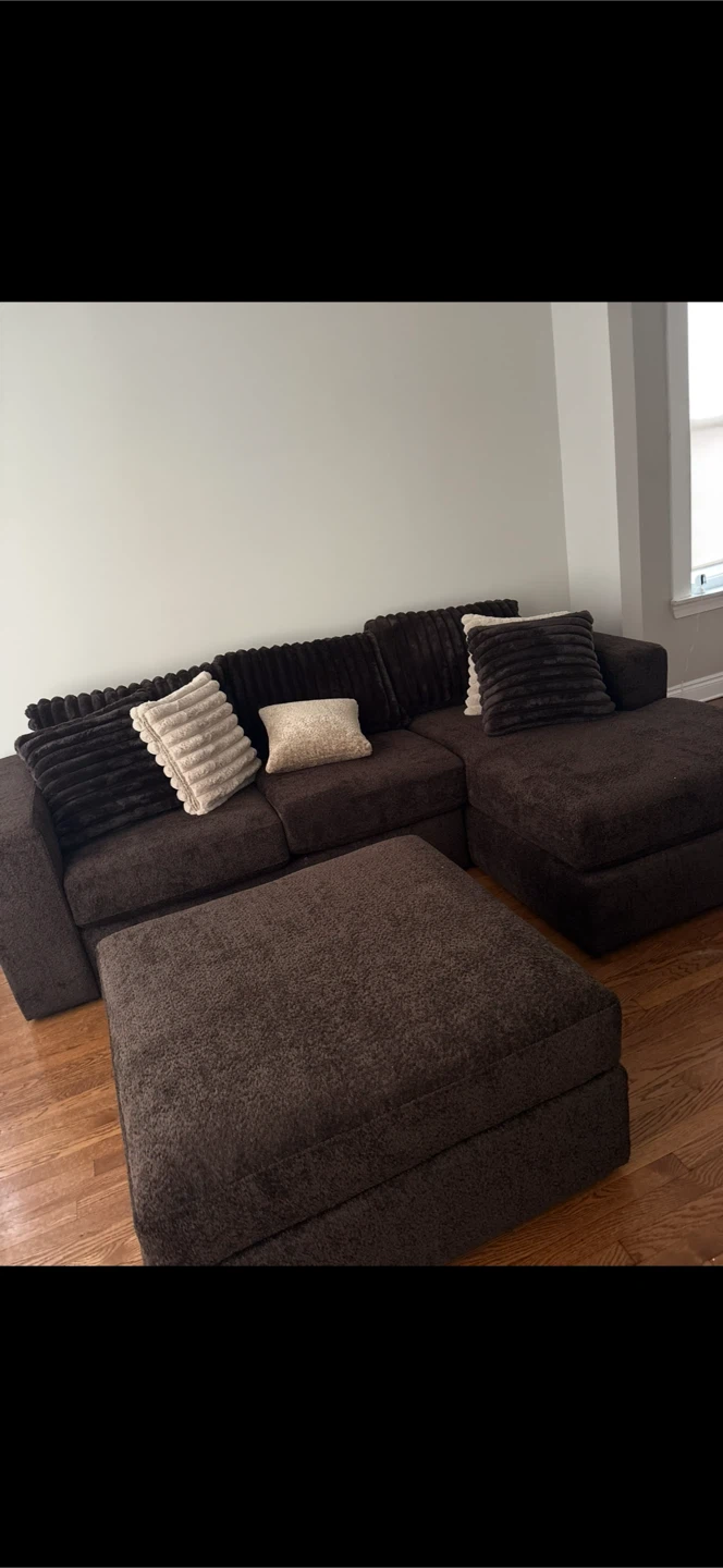 Dark Brown Sectional Sofa with Ottoman