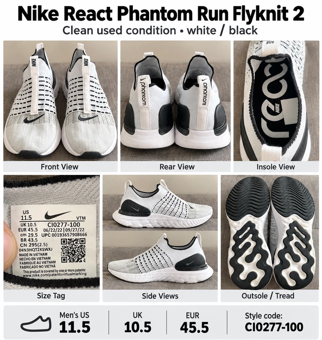 Nike React Phantom Run Flyknit 2 White/Black