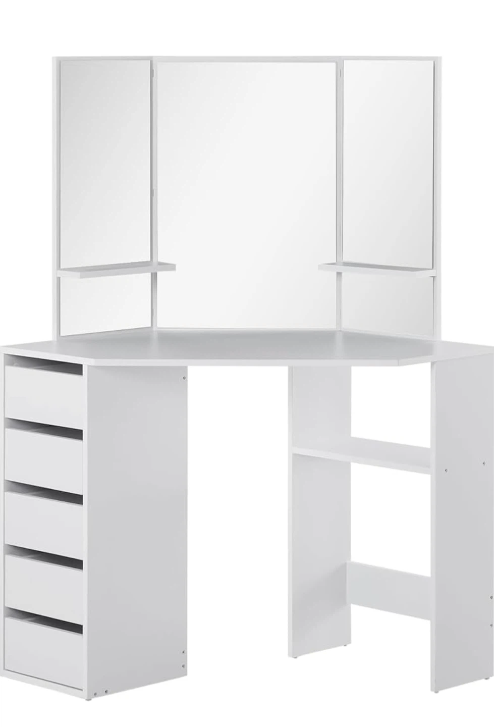 White Corner Vanity Table with Tri-Fold Mirror - photo 3