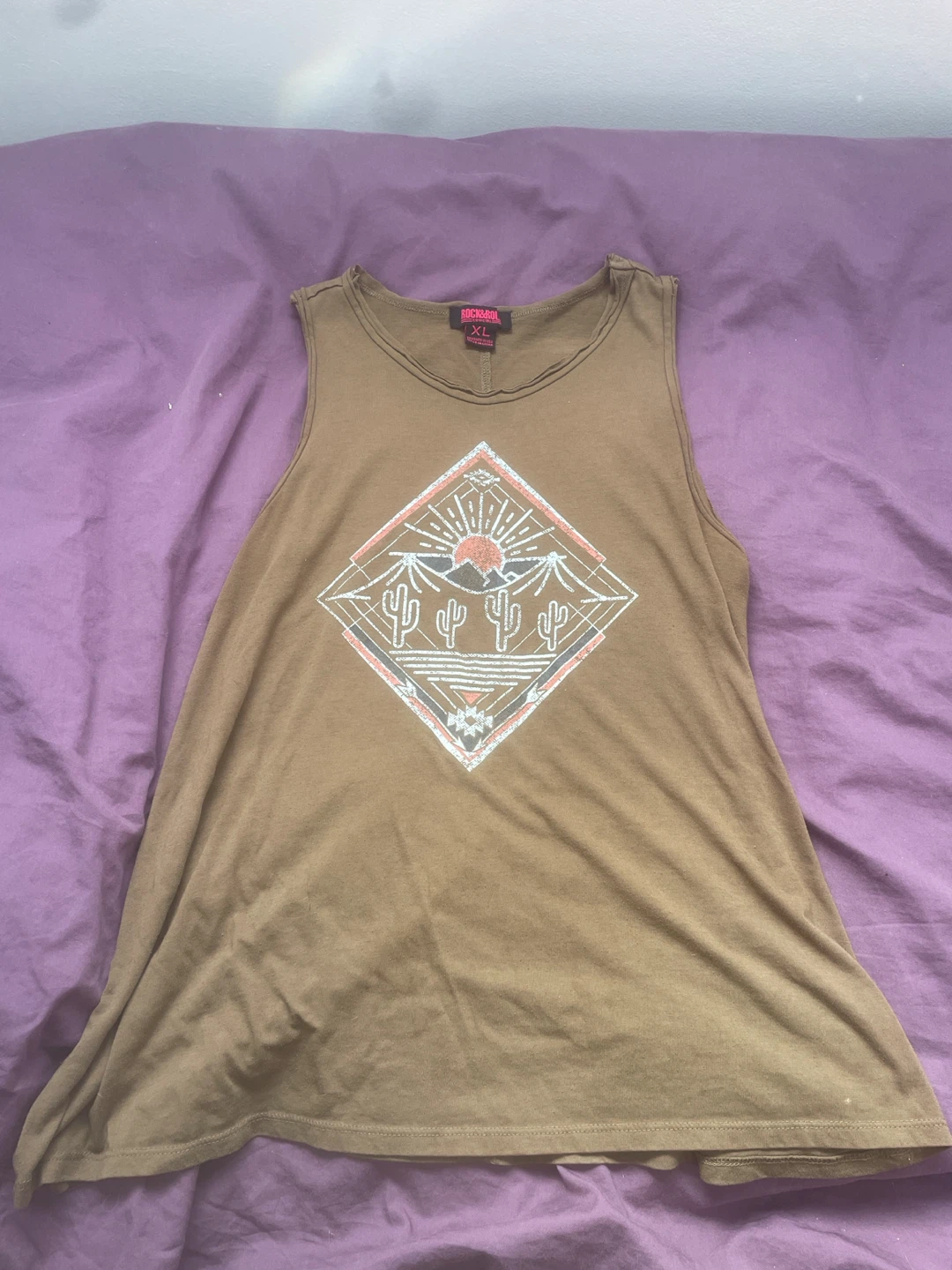 Rock & Roll Cowgirl Brown Cactus Tank Top