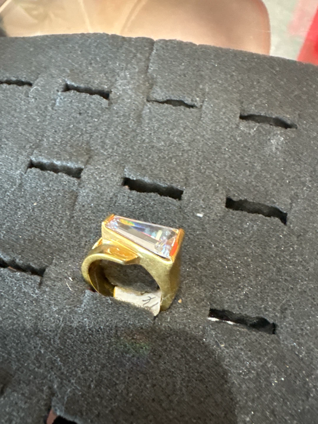 Gold-Tone Statement Ring with Trapezoid Stone - photo 2