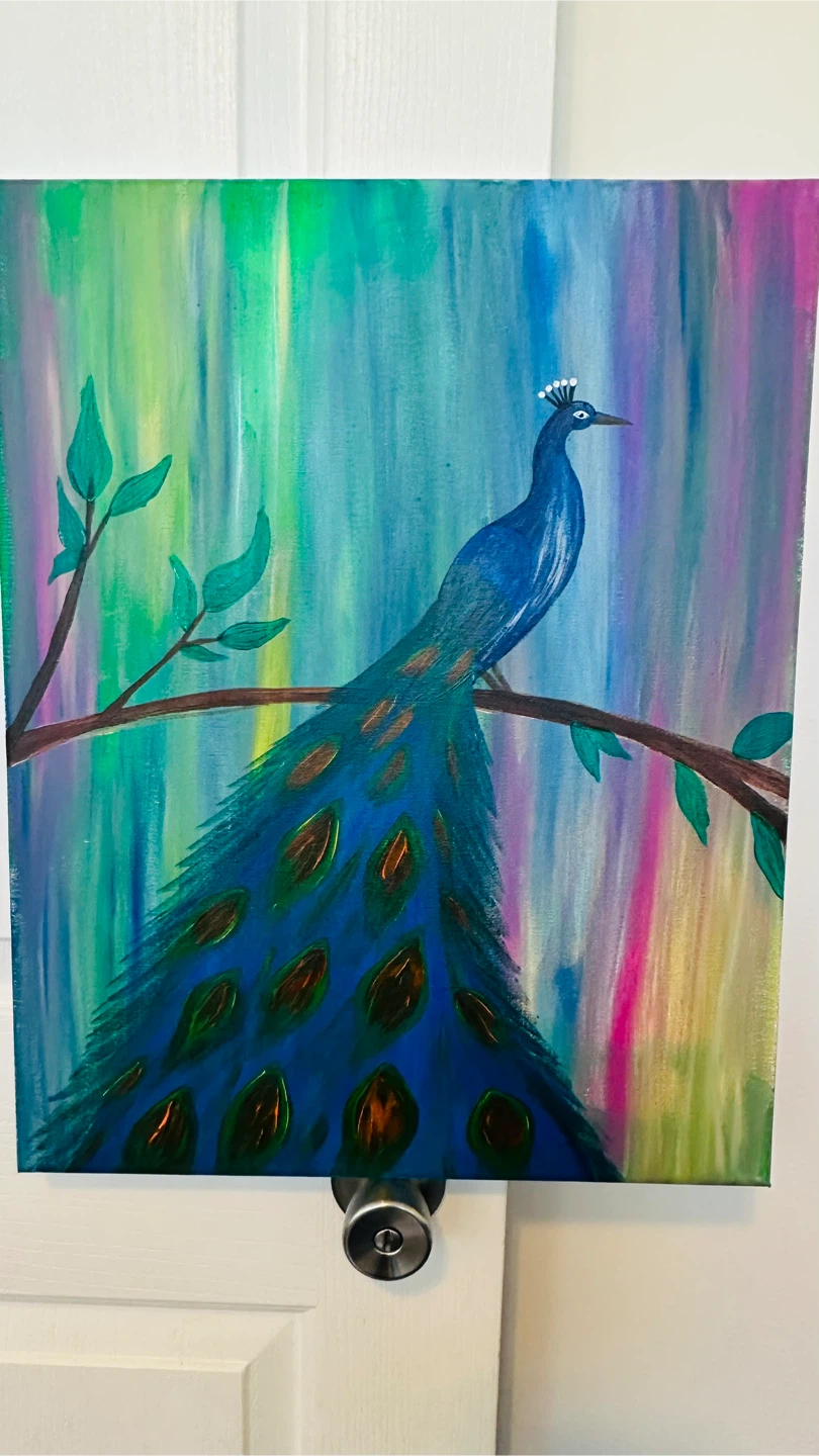 Hand-painted peacock canvas art
