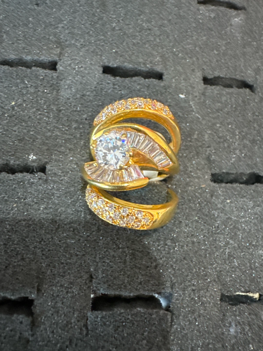 Gold-tone Statement Ring with Crystals - photo 2