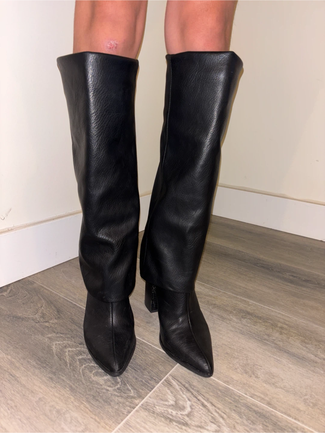 Black Leather Knee-High Boots