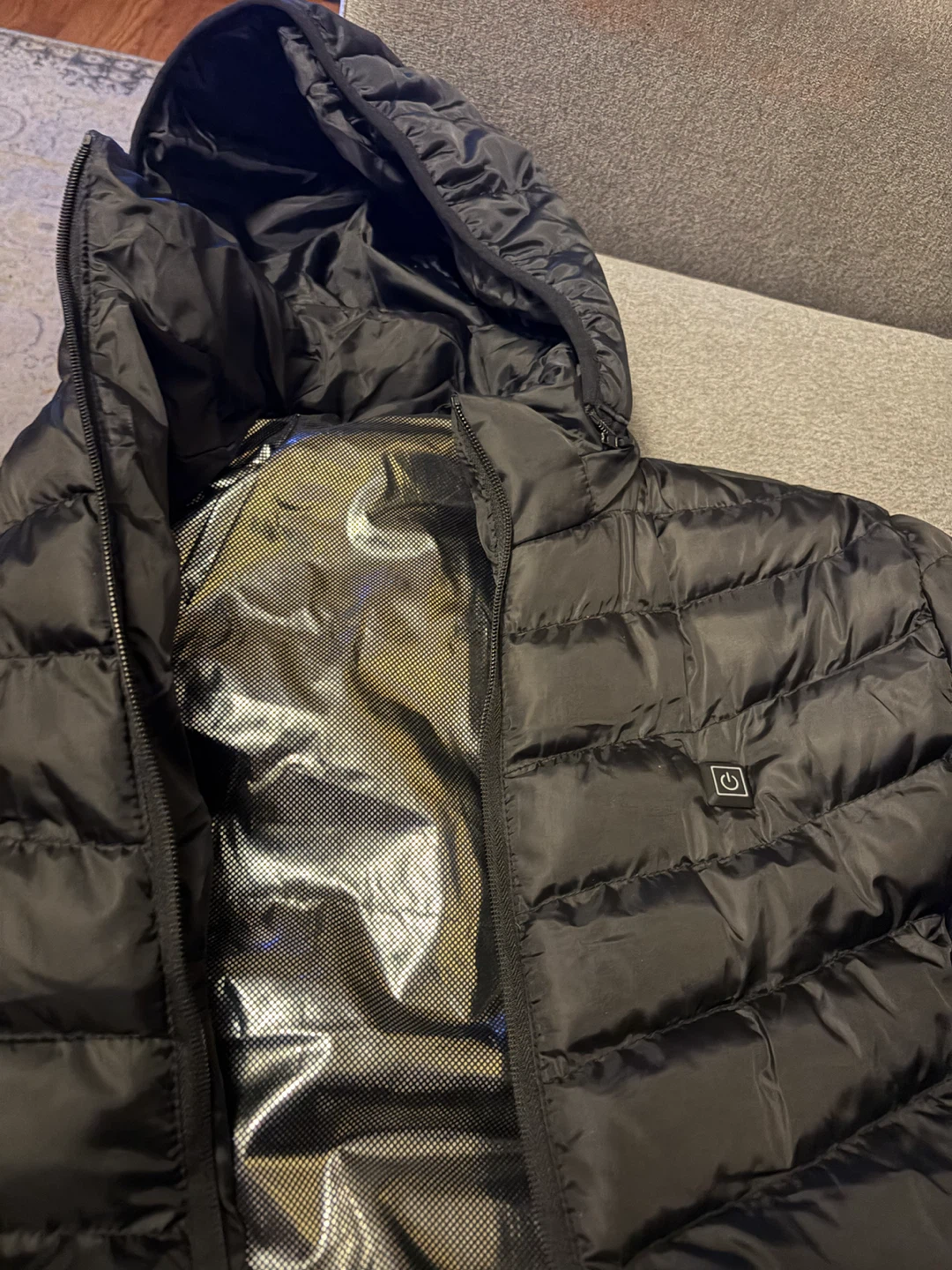 Black Heated Puffer Jacket with Hood