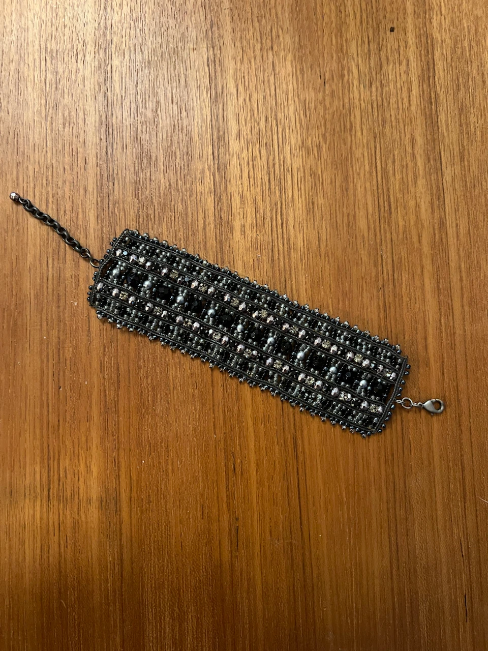 Handmade Black and Silver Beaded Statement Bracelet