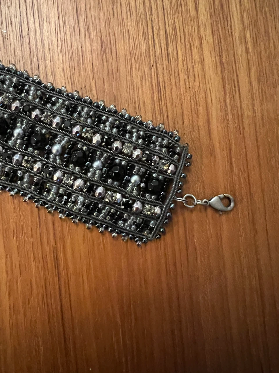 Handmade Black and Silver Beaded Statement Bracelet - photo 2