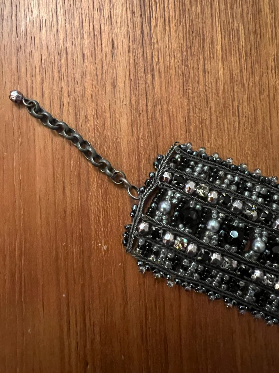 Handmade Black and Silver Beaded Statement Bracelet - photo 3