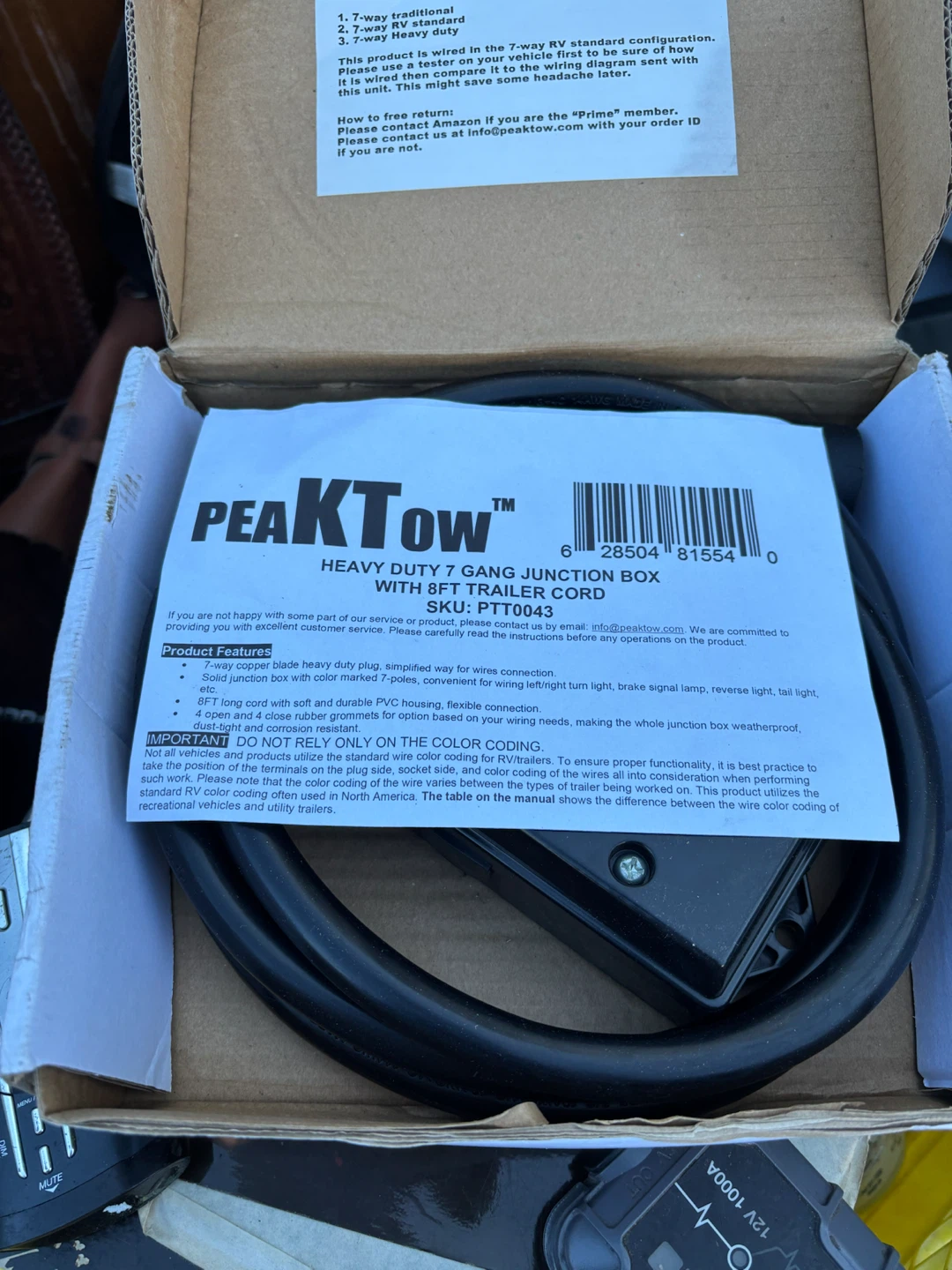 PEAKTOW Heavy Duty 7-Gang Junction Box with 8ft Trailer Cord - photo 2
