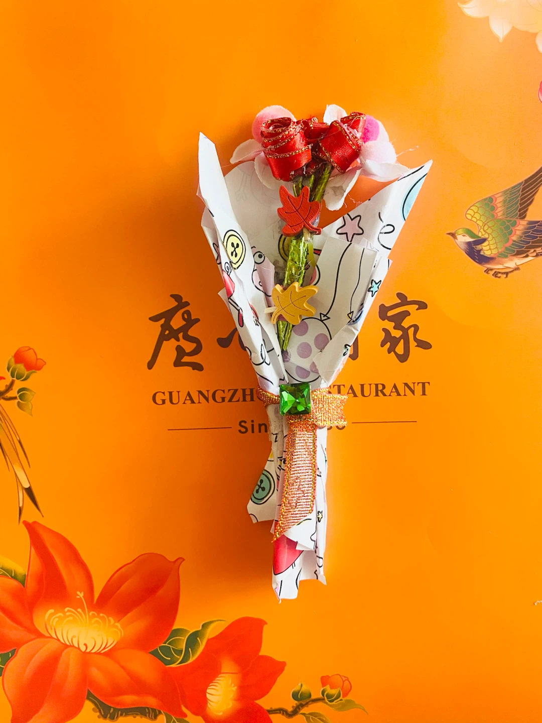 Miniature decorative ribbon rose bouquet
