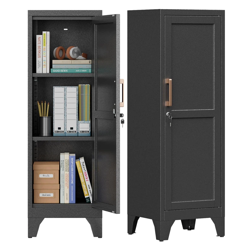 46"H Black Metal Locker Small Storage Cabinet