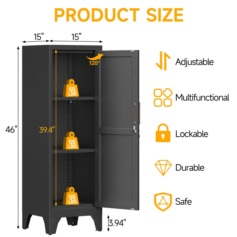 46"H Black Metal Locker Small Storage Cabinet - photo 2