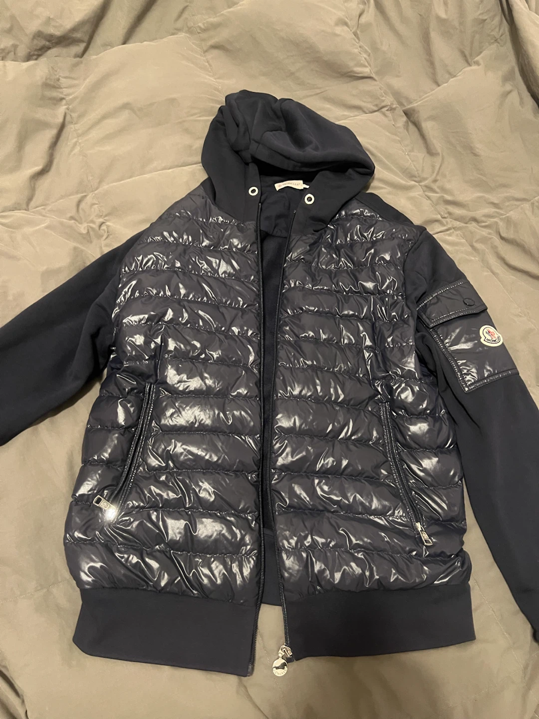 Mens Moncler Padded Hybrid Zip-Up Hoodie Size M