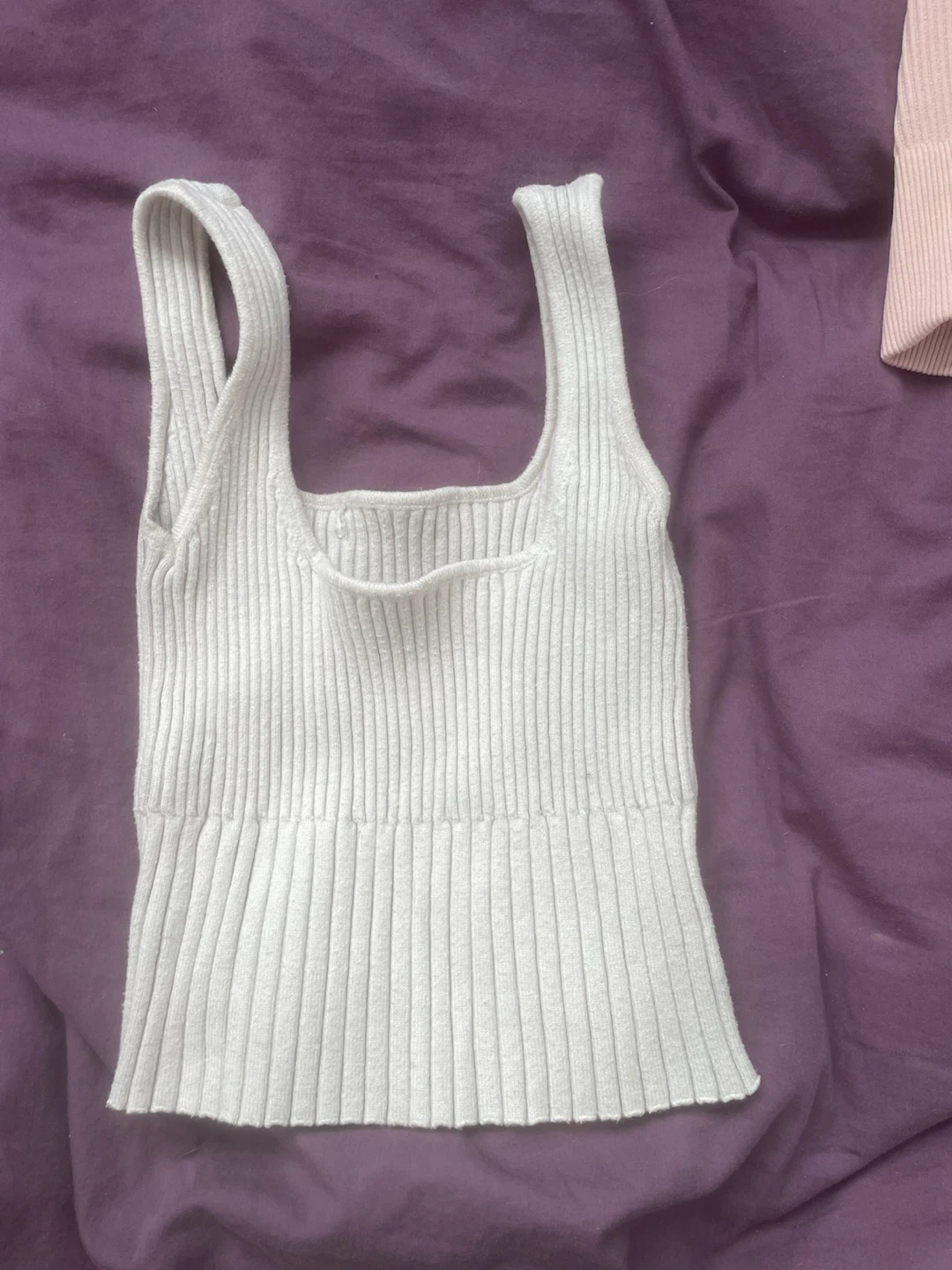 White Ribbed Knit Tank Top