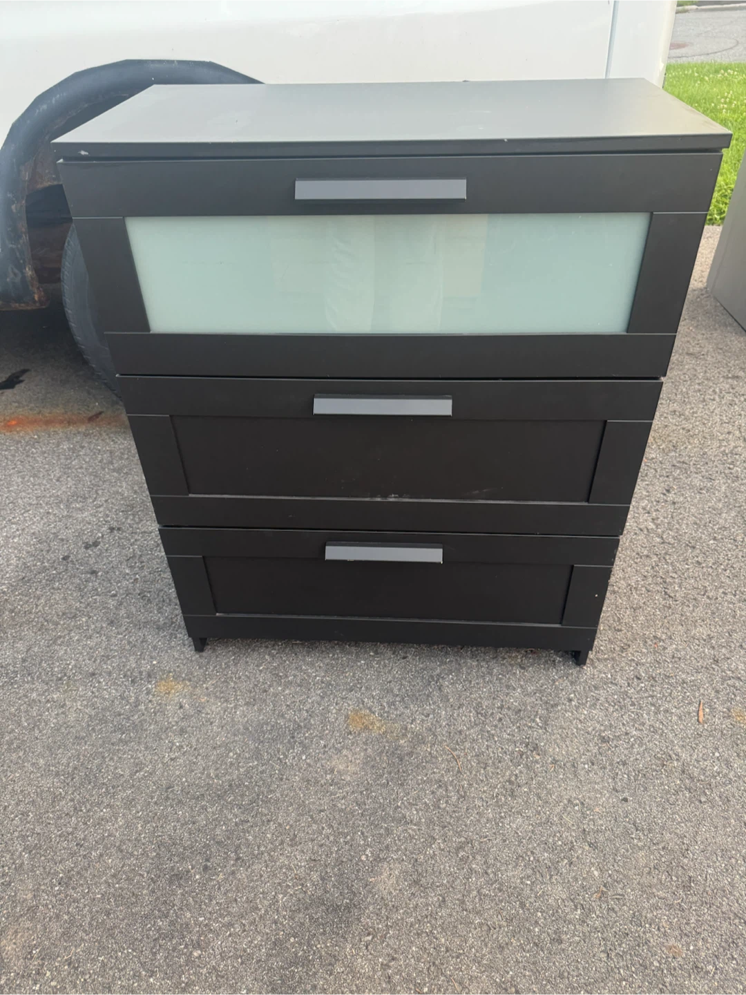 Black 3-Drawer Dresser with Glass Accent