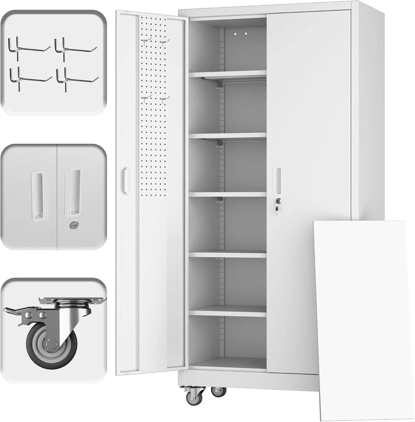 71"H rolling steel cabinet with 5 adjustable shelves