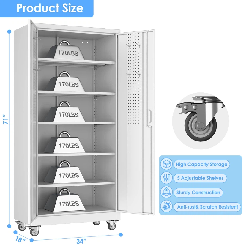 71"H rolling steel cabinet with 5 adjustable shelves - photo 3