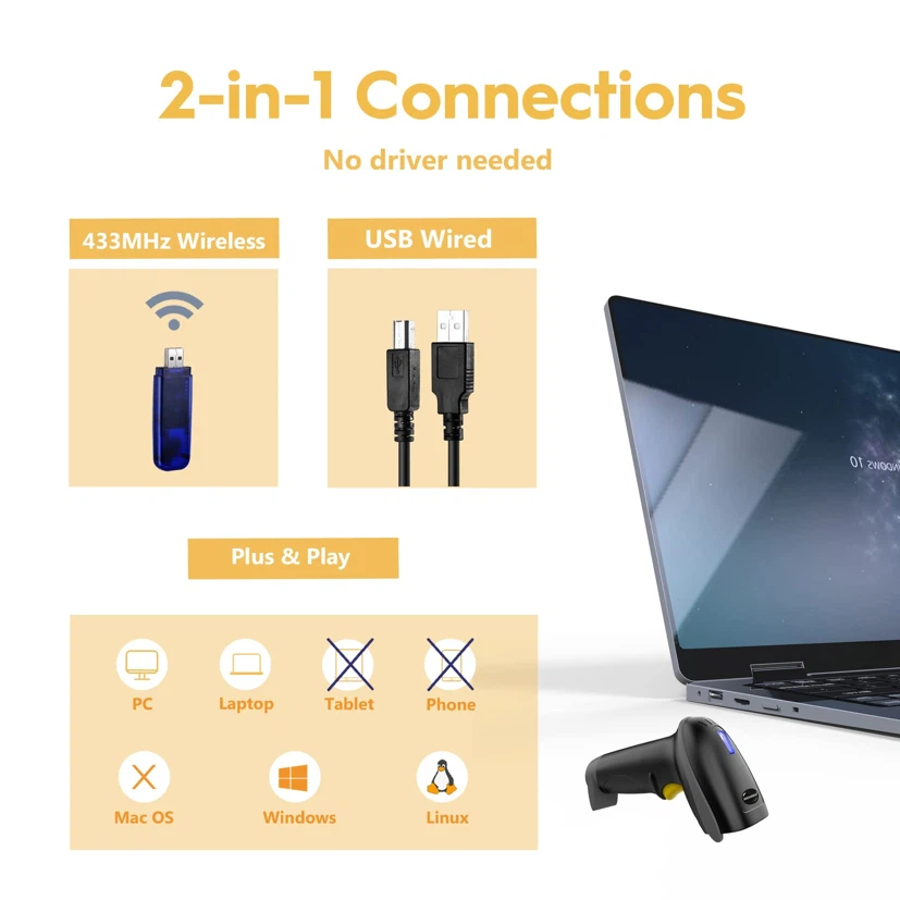 NADAMOO Wireless Barcode Scanner USB Cordless - photo 2