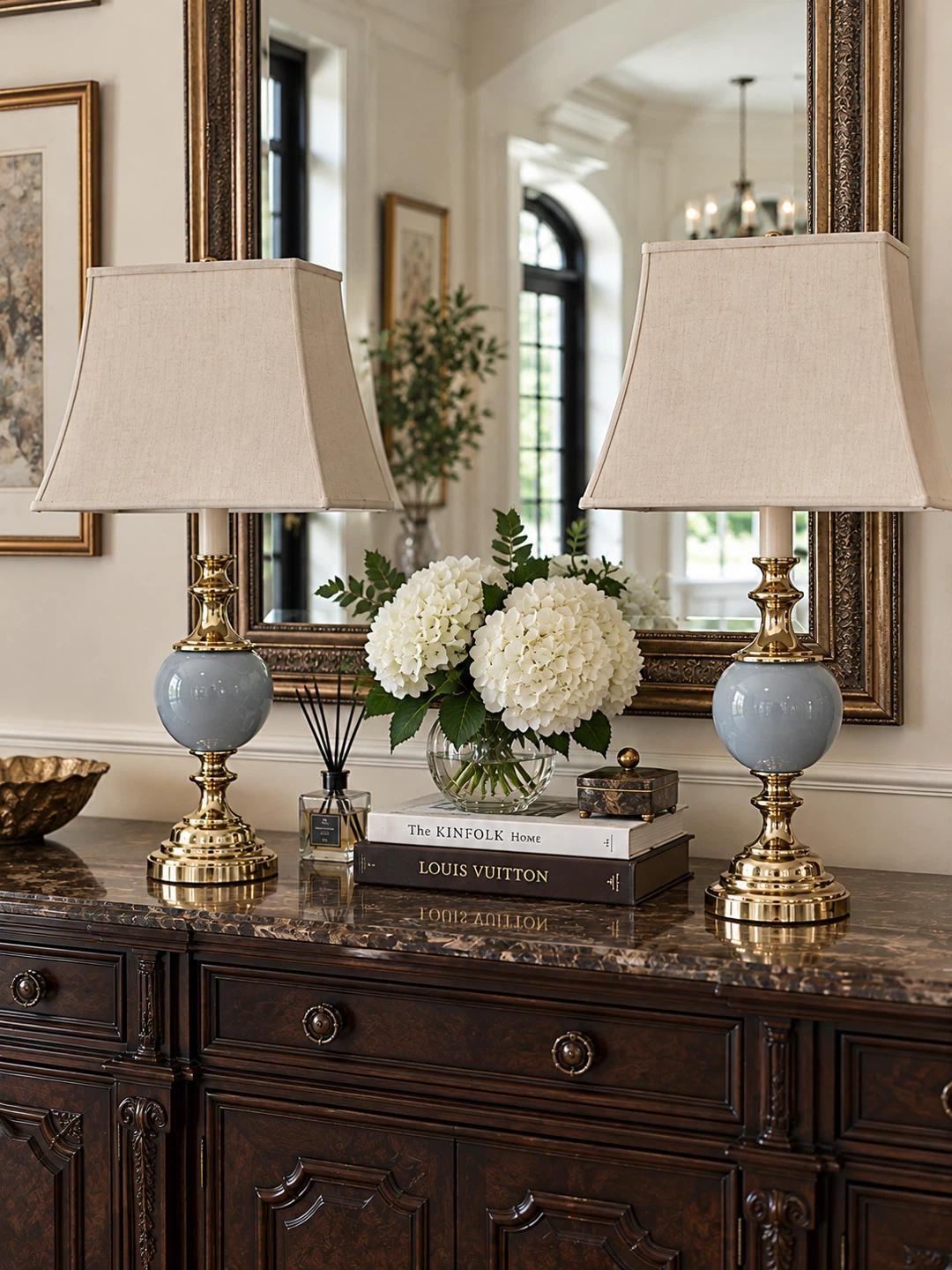 Set of Two Blue Ceramic and Gold Table Lamps - photo 2