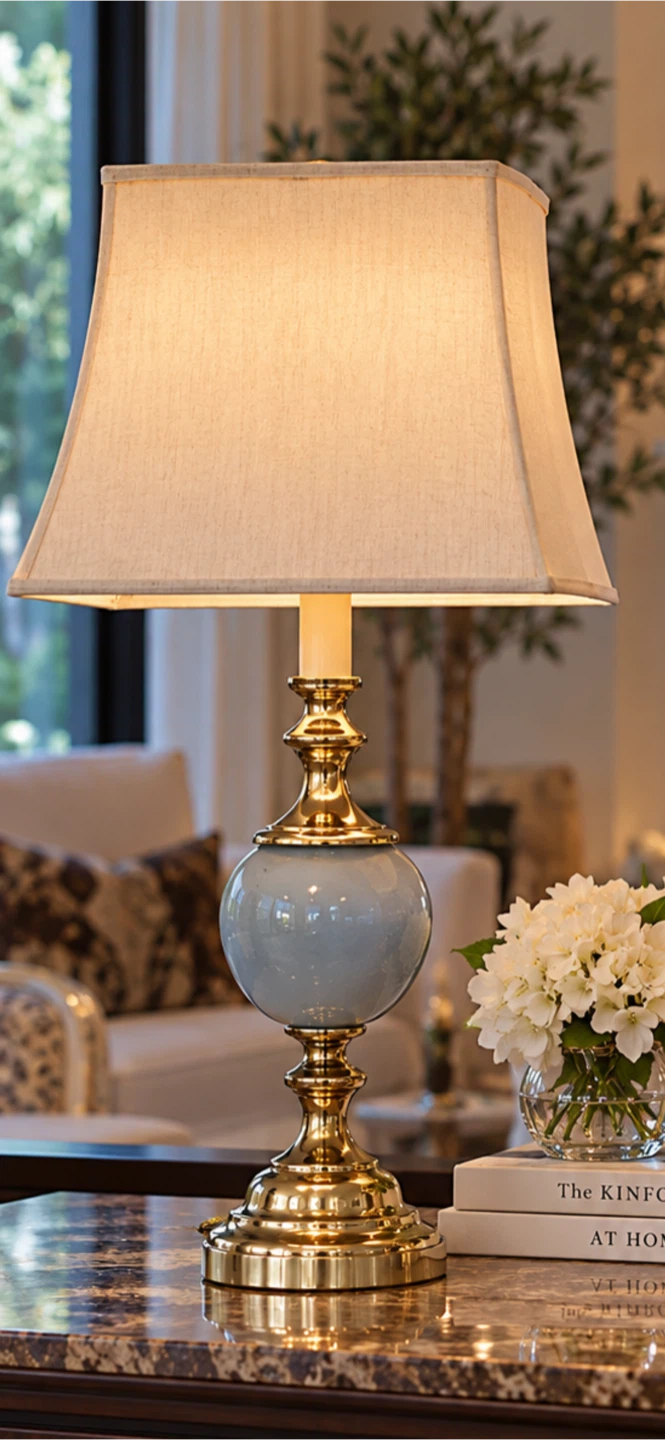 Set of Two Blue Ceramic and Gold Table Lamps - photo 3