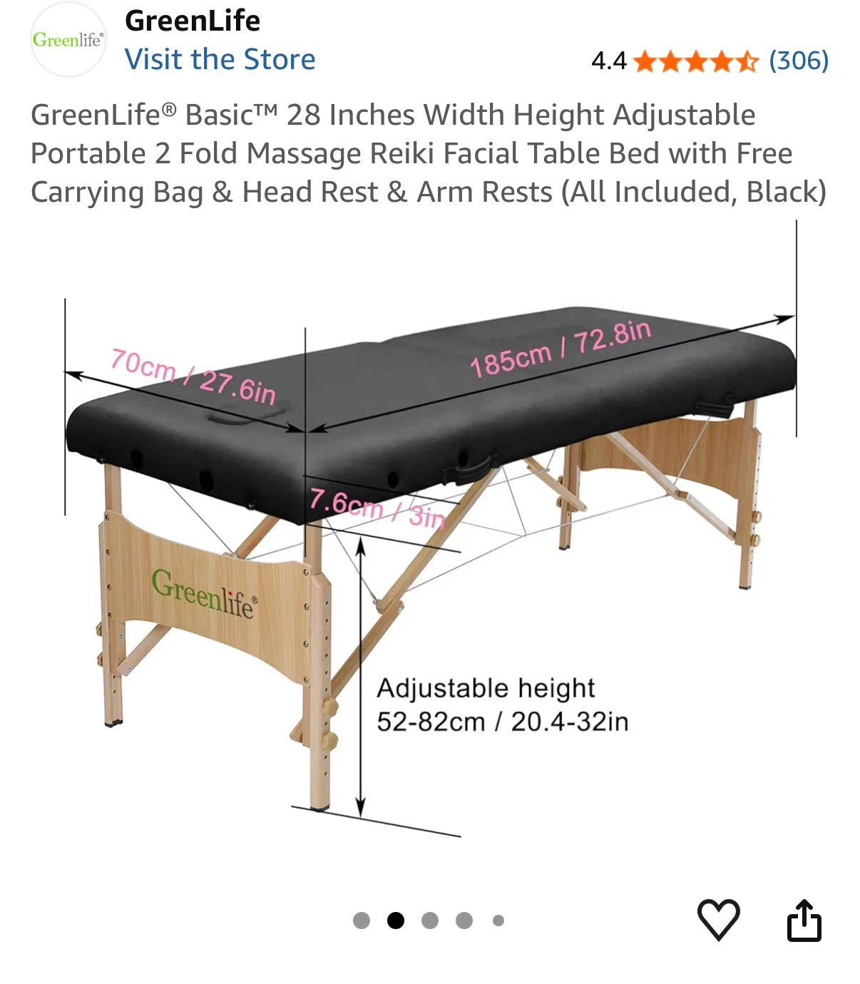 GreenLife Portable 2-Fold Massage Table - Black - photo 4