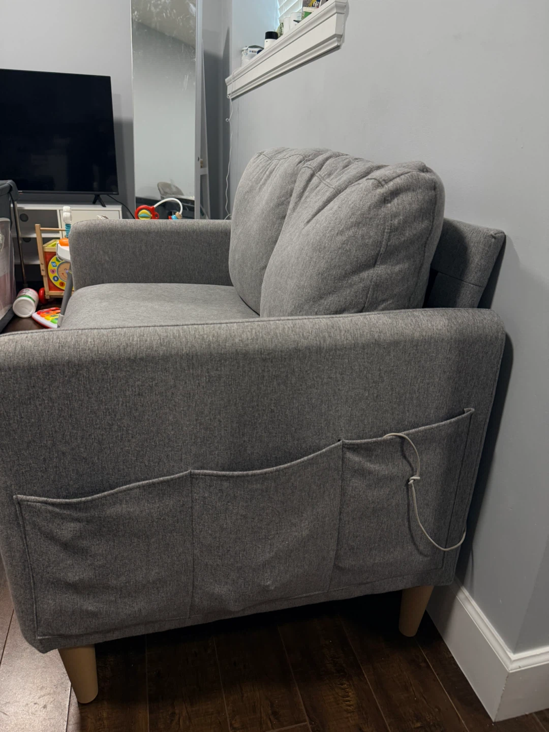 Grey Fabric Loveseat