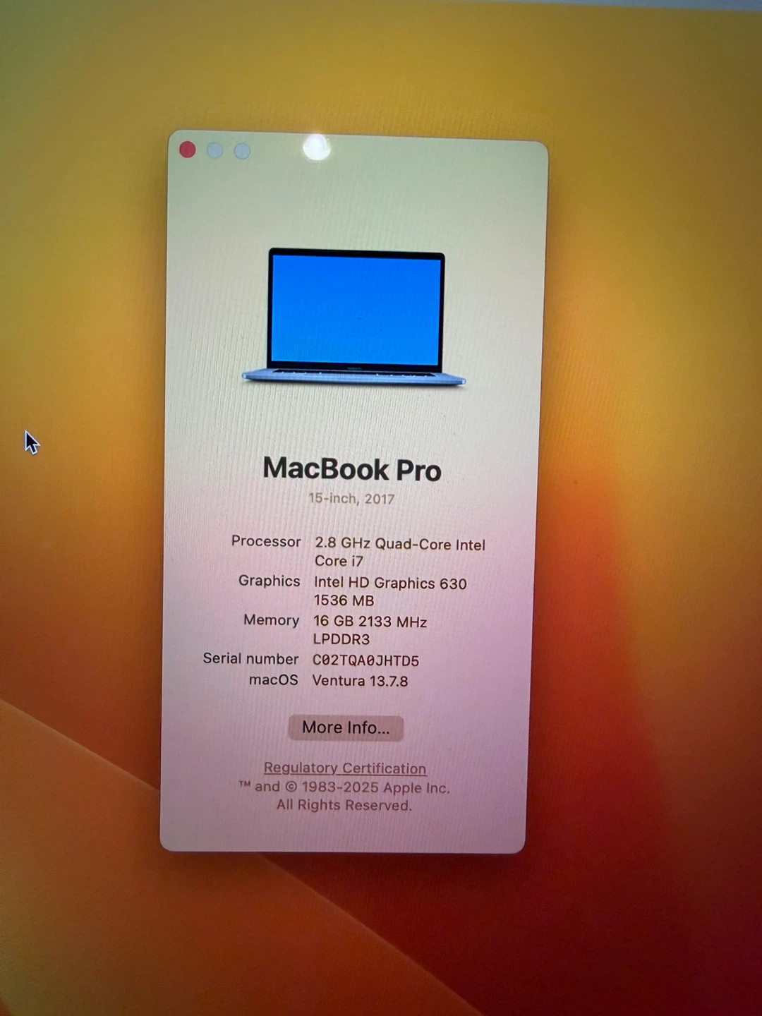 MacBook Pro 15 inch 2017 16GB RAM 256GB SSD Battery Normal - photo 2