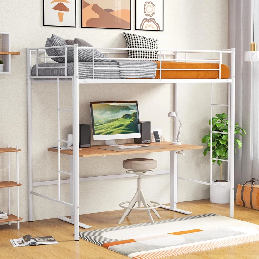 KOMFOTT Twin Size Metal Loft Bed with Both Side Ladders