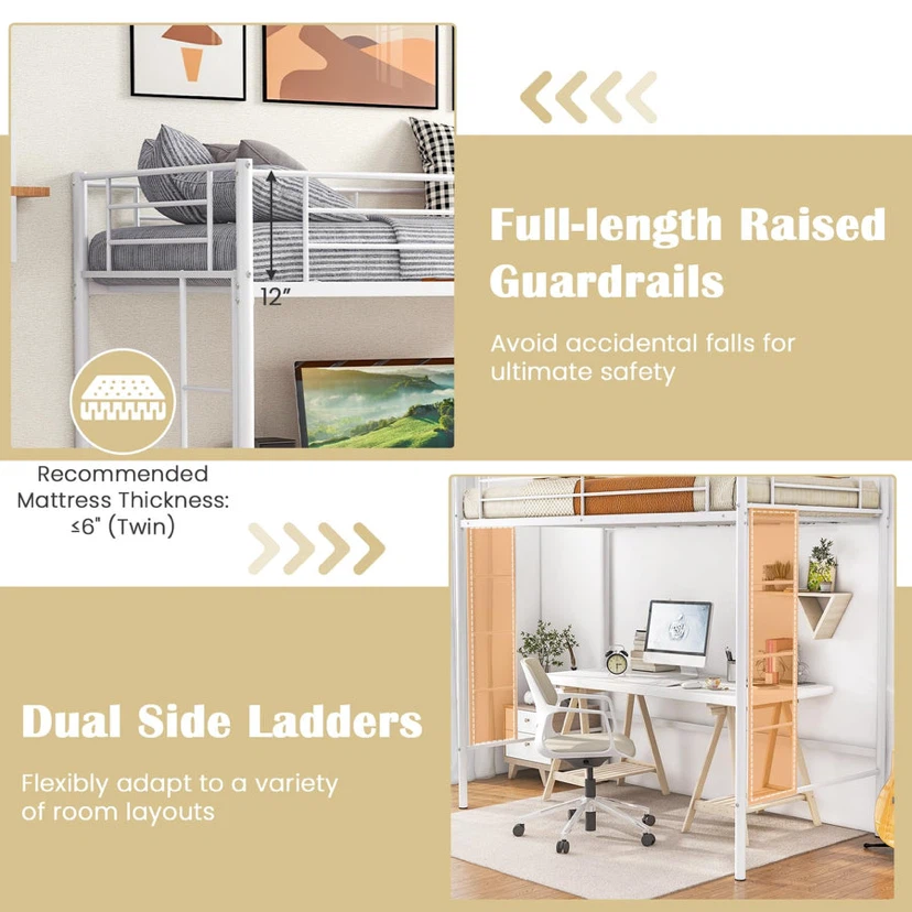 KOMFOTT Twin Size Metal Loft Bed with Both Side Ladders - photo 4