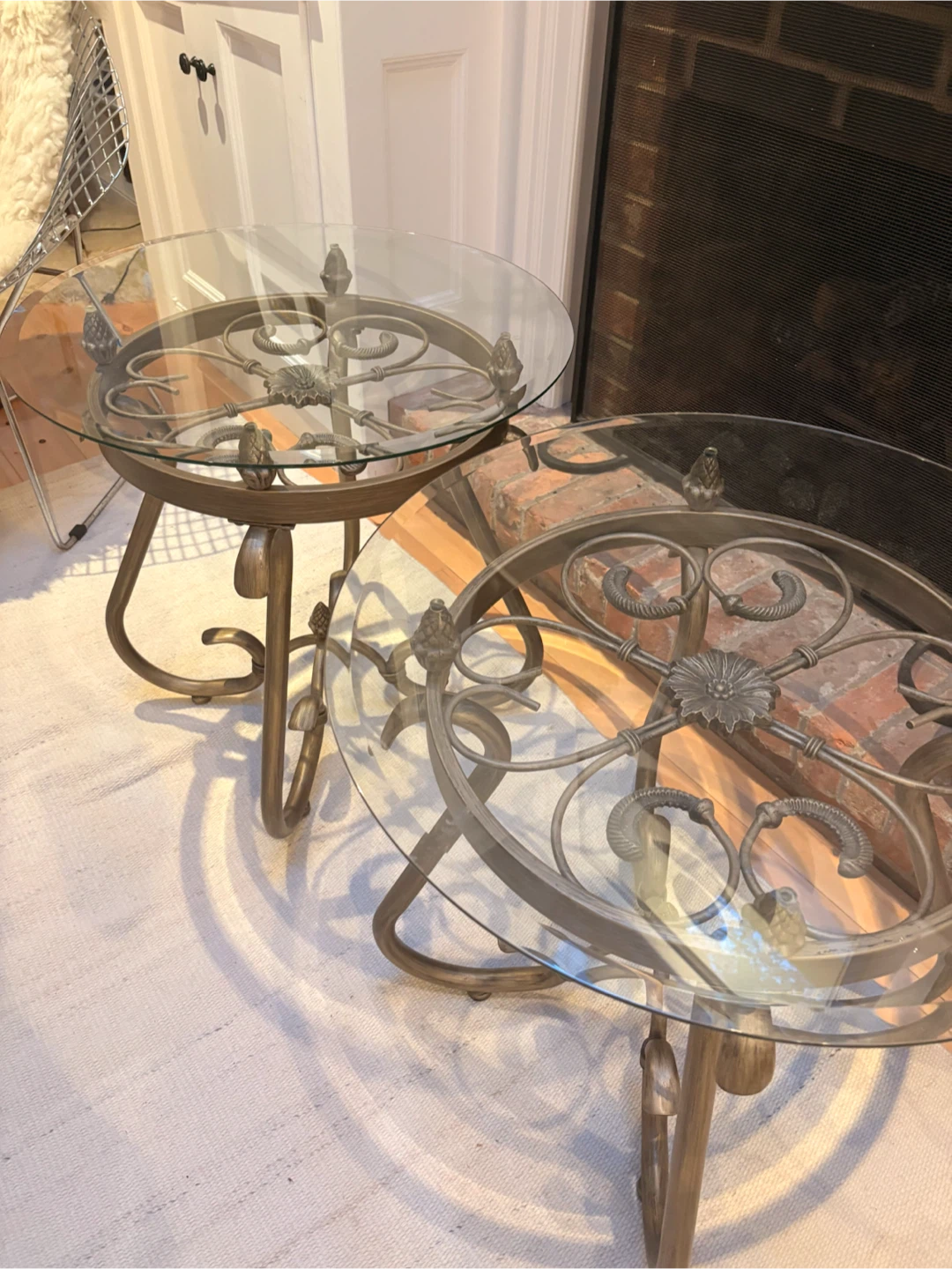 Set of Two Vintage-Style Glass Top End Tables