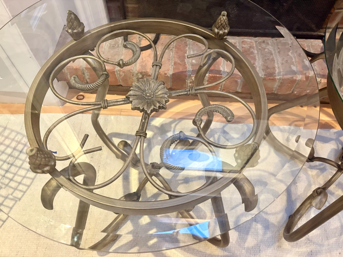 Set of Two Vintage-Style Glass Top End Tables - photo 5