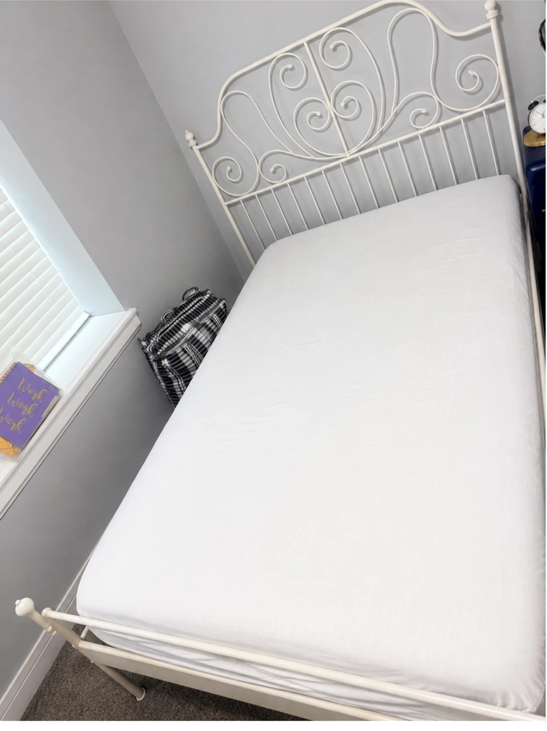 White Metal Queen Size Bed Frame and Bed