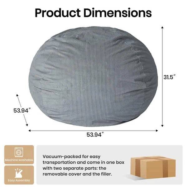 Extra Large Bean Bag Chair for,Round Corduroy Sofa,Grey - photo 2