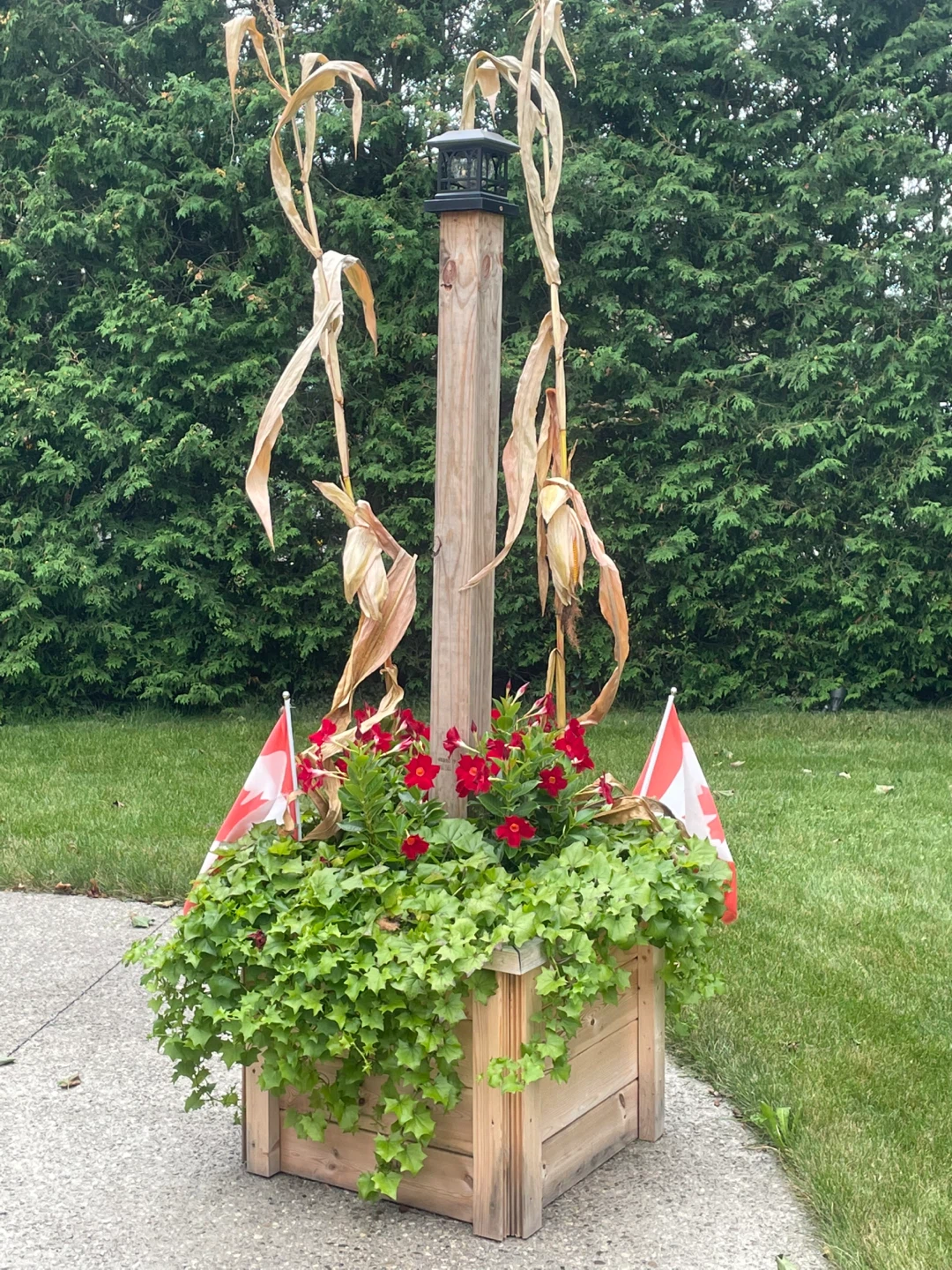 Wooden Planter Box with Post