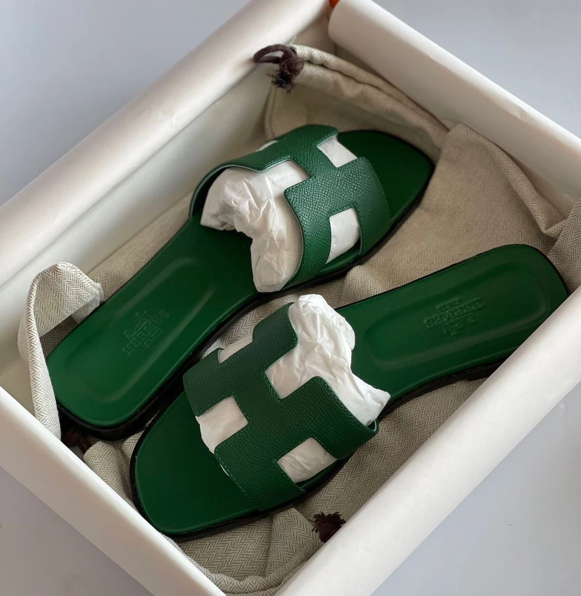 Hermes Oran Sandals Green
