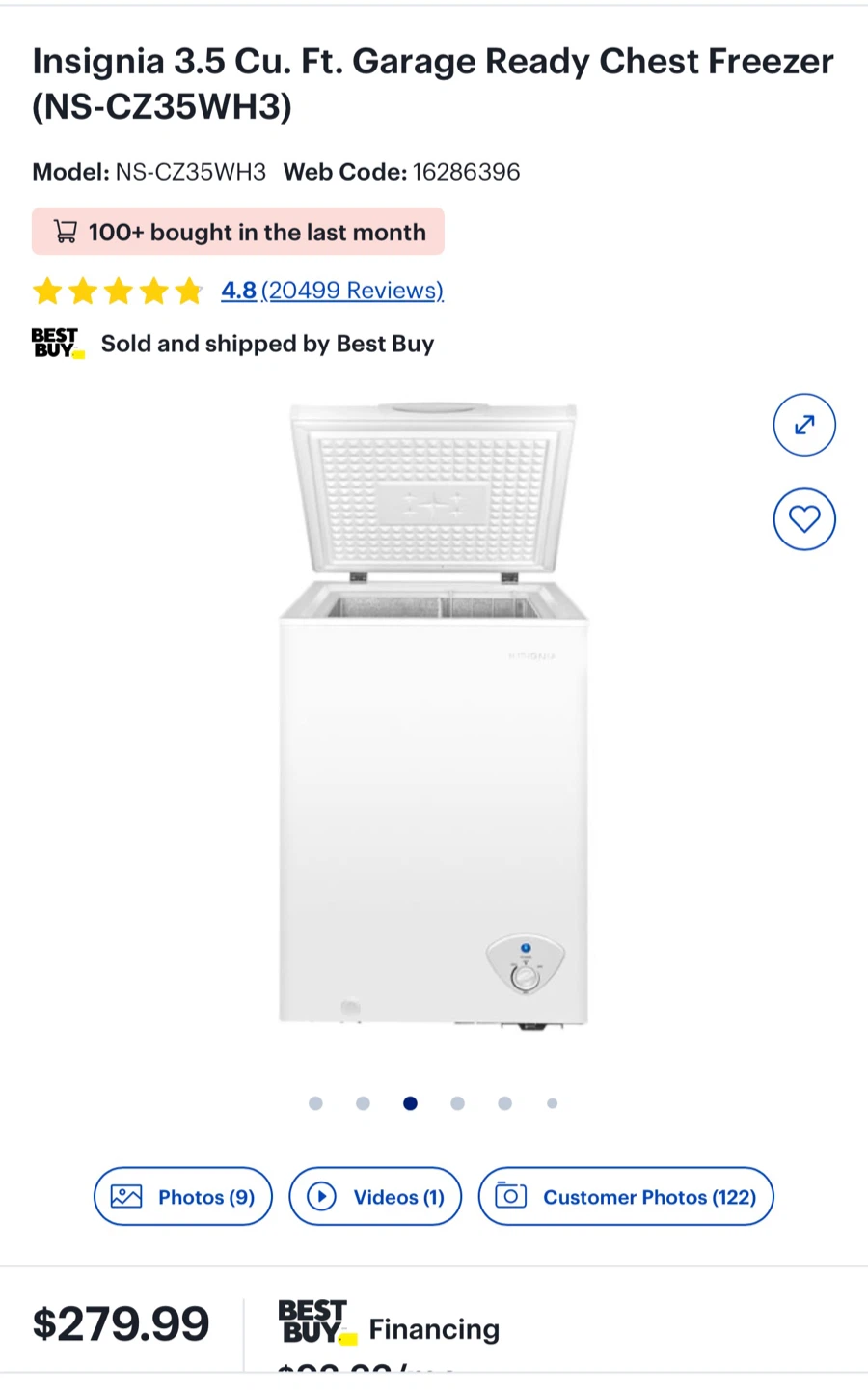 Insignia 3.5 Cu. Ft. Garage Ready Chest Freezer - photo 2
