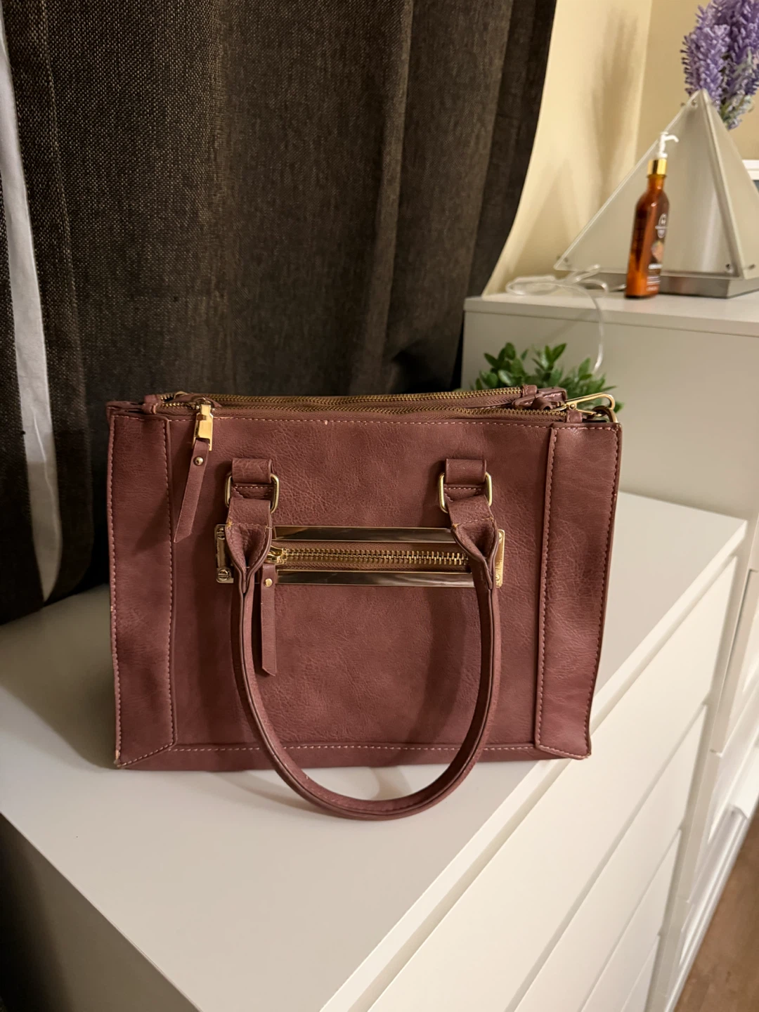 Mauve Faux Leather Handbag