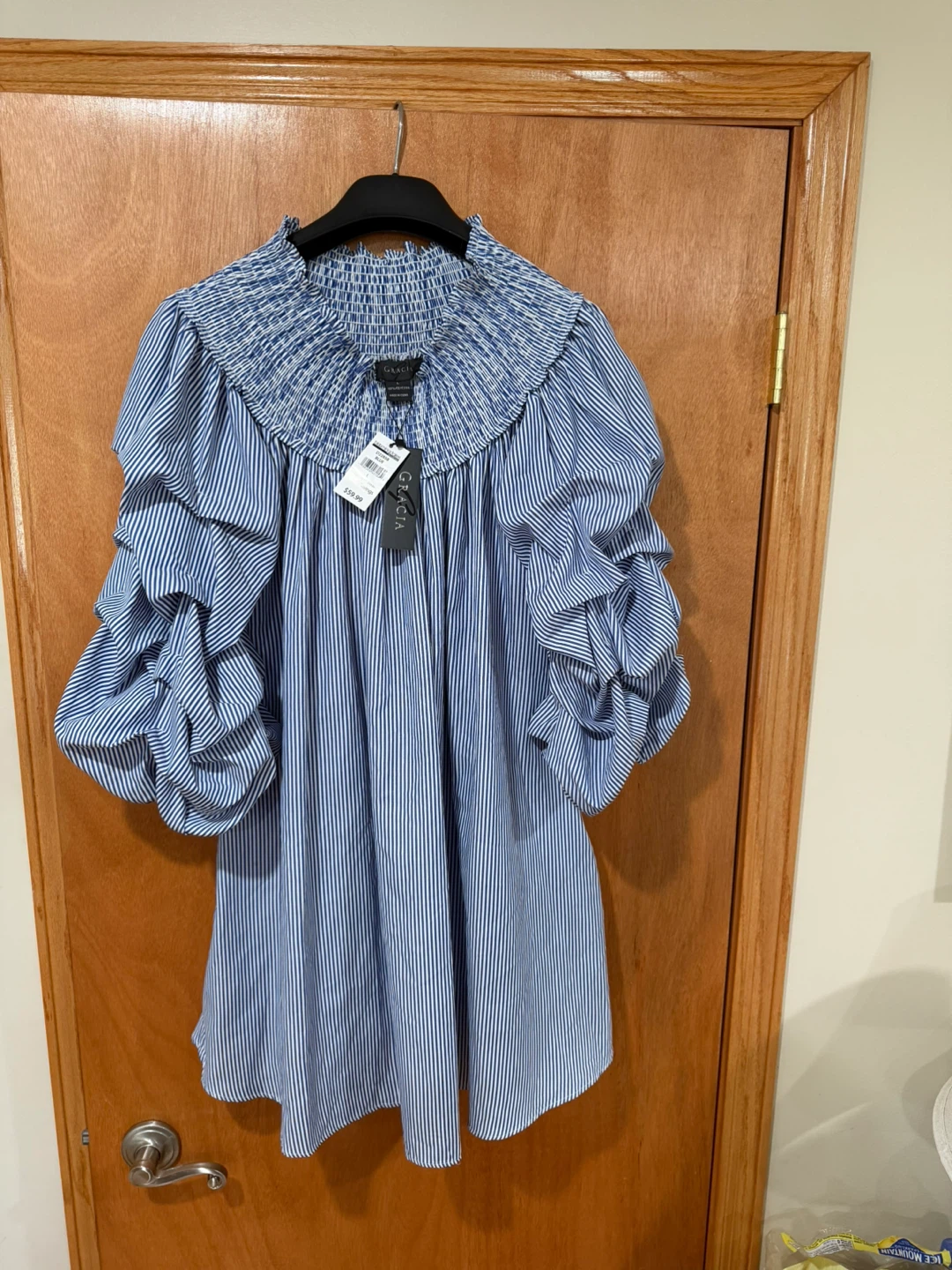 Gracia Blue Striped Ruffle Sleeve Top - photo 2